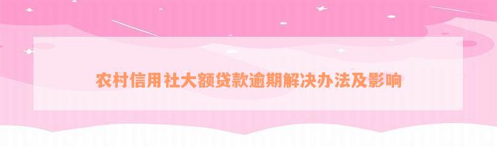 农村信用社大额贷款逾期解决办法及影响