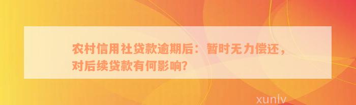 农村信用社贷款逾期后：暂时无力偿还，对后续贷款有何影响？