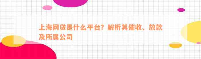 上海网贷是什么平台？解析其催收、放款及所属公司