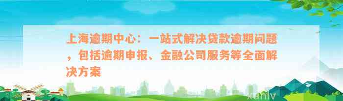 上海逾期中心：一站式解决贷款逾期问题，包括逾期申报、金融公司服务等全面解决方案