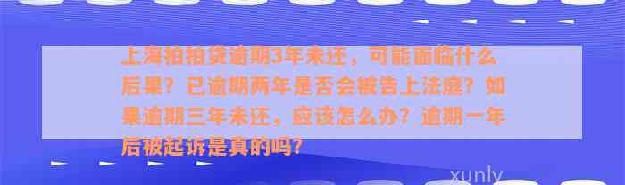 上海拍拍贷逾期3年未还，可能面临什么后果？已逾期两年是否会被告上法庭？如果逾期三年未还，应该怎么办？逾期一年后被起诉是真的吗？