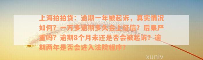 上海拍拍贷：逾期一年被起诉，真实情况如何？一万多逾期多久会上征信？后果严重吗？逾期8个月未还是否会被起诉？逾期两年是否会进入法院程序？