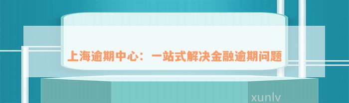 上海逾期中心：一站式解决金融逾期问题