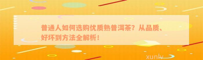 普通人如何选购优质熟普洱茶？从品质、好坏到方法全解析！