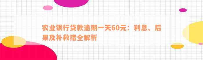 农业银行贷款逾期一天60元：利息、后果及补救措全解析