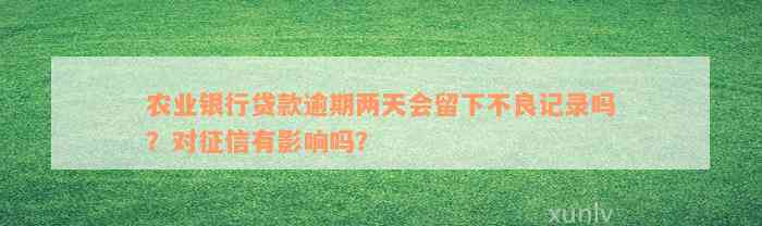 农业银行贷款逾期两天会留下不良记录吗？对征信有影响吗？