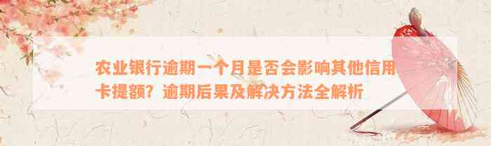 农业银行逾期一个月是否会影响其他信用卡提额？逾期后果及解决方法全解析