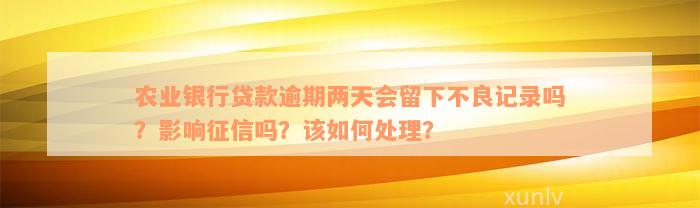 农业银行贷款逾期两天会留下不良记录吗？影响征信吗？该如何处理？