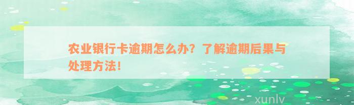 农业银行卡逾期怎么办？了解逾期后果与处理方法！