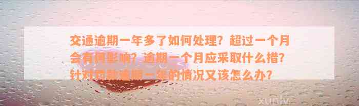 交通逾期一年多了如何处理？超过一个月会有何影响？逾期一个月应采取什么措？针对罚款逾期一年的情况又该怎么办？