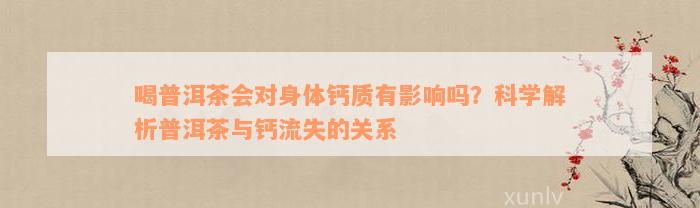 喝普洱茶会对身体钙质有影响吗？科学解析普洱茶与钙流失的关系