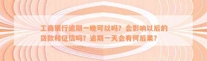 工商银行逾期一晚可以吗？会影响以后的贷款和征信吗？逾期一天会有何后果？