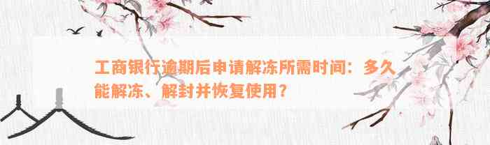 工商银行逾期后申请解冻所需时间：多久能解冻、解封并恢复使用？