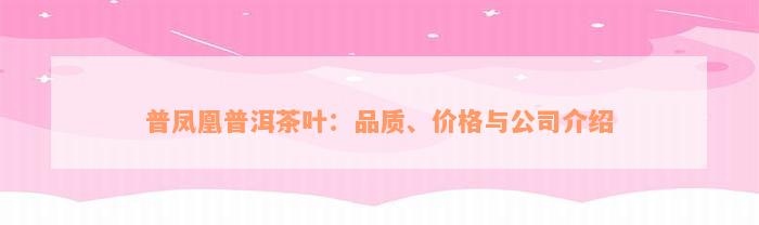 普凤凰普洱茶叶：品质、价格与公司介绍