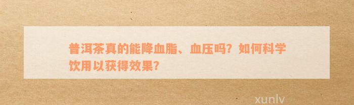 普洱茶真的能降血脂、血压吗？如何科学饮用以获得效果？