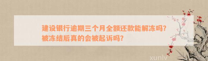 建设银行逾期三个月全额还款能解冻吗？被冻结后真的会被起诉吗？