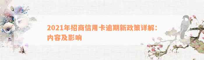 2021年招商信用卡逾期新政策详解：内容及影响