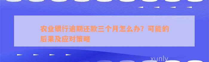 农业银行逾期还款三个月怎么办？可能的后果及应对策略