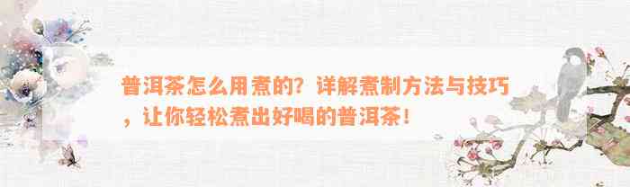 普洱茶怎么用煮的？详解煮制方法与技巧，让你轻松煮出好喝的普洱茶！