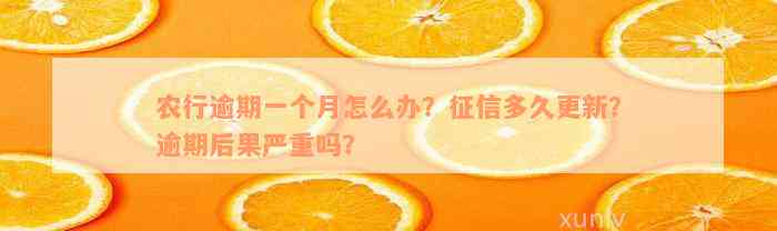 农行逾期一个月怎么办？征信多久更新？逾期后果严重吗？