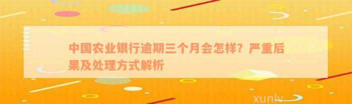 中国农业银行逾期三个月会怎样？严重后果及处理方式解析