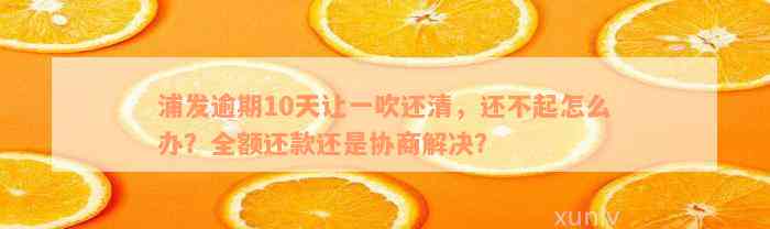 浦发逾期10天让一吹还清，还不起怎么办？全额还款还是协商解决？