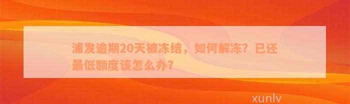 浦发逾期20天被冻结，如何解冻？已还最低额度该怎么办？