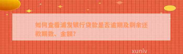 如何查看浦发银行贷款是否逾期及剩余还款期数、金额？