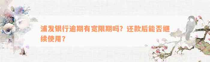 浦发银行逾期有宽限期吗？还款后能否继续使用？