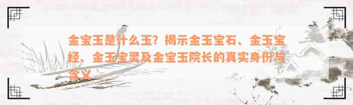 金宝玉是什么玉？揭示金玉宝石、金玉宝经、金玉宝灵及金宝玉院长的真实身份与含义