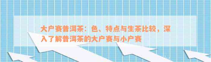 大户赛普洱茶：色、特点与生茶比较，深入了解普洱茶的大户赛与小户赛