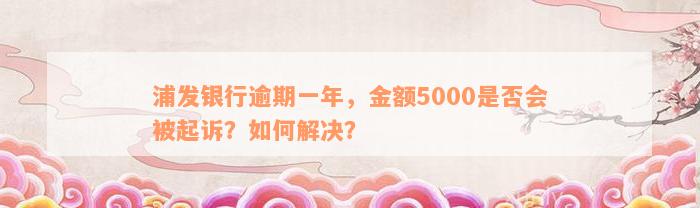 浦发银行逾期一年，金额5000是否会被起诉？如何解决？