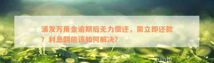 浦发万用金逾期后无力偿还，需立即还款？利息翻倍该如何解决？