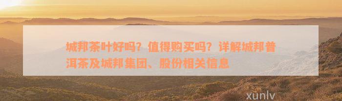 城邦茶叶好吗？值得购买吗？详解城邦普洱茶及城邦集团、股份相关信息