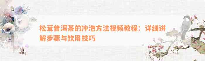 松茸普洱茶的冲泡方法视频教程：详细讲解步骤与饮用技巧