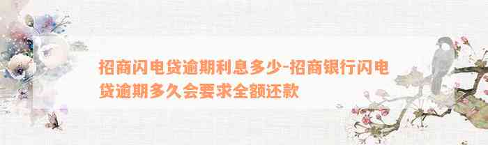 招商闪电贷逾期利息多少-招商银行闪电贷逾期多久会要求全额还款