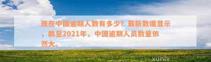 现在中国逾期人数有多少？最新数据显示，截至2021年，中国逾期人员数量依然大。