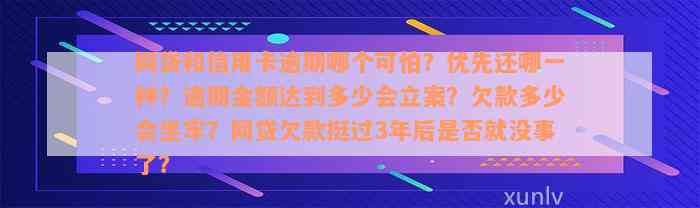 网贷和信用卡逾期哪个可怕？优先还哪一种？逾期金额达到多少会立案？欠款多少会坐牢？网贷欠款挺过3年后是否就没事了？