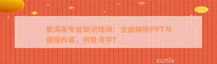 普洱茶专业知识培训：全面解析PPT与课程内容，何处寻学？