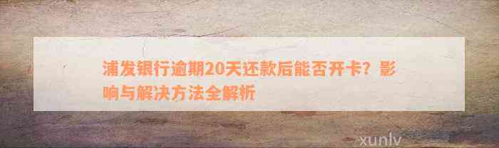 浦发银行逾期20天还款后能否开卡？影响与解决方法全解析