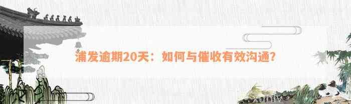 浦发逾期20天：如何与催收有效沟通？