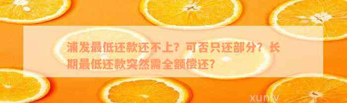 浦发最低还款还不上？可否只还部分？长期最低还款突然需全额偿还？