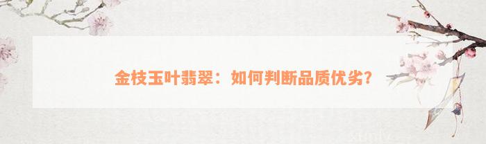 金枝玉叶翡翠：如何判断品质优劣？