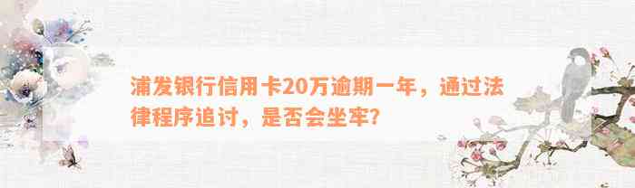 浦发银行信用卡20万逾期一年，通过法律程序追讨，是否会坐牢？