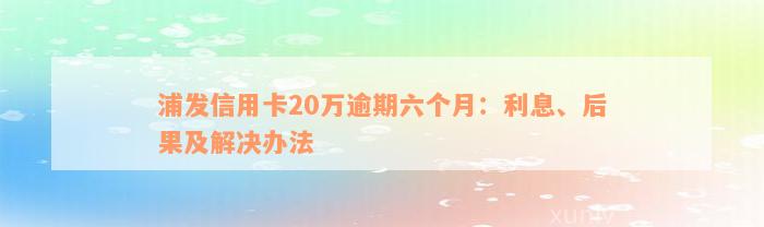 浦发信用卡20万逾期六个月：利息、后果及解决办法