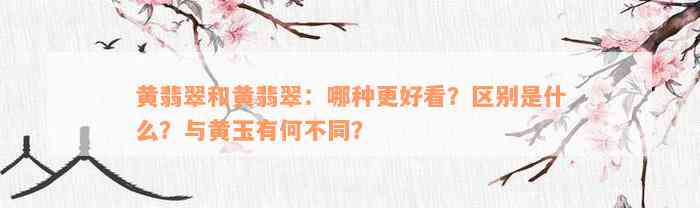 黄翡翠和黄翡翠：哪种更好看？区别是什么？与黄玉有何不同？