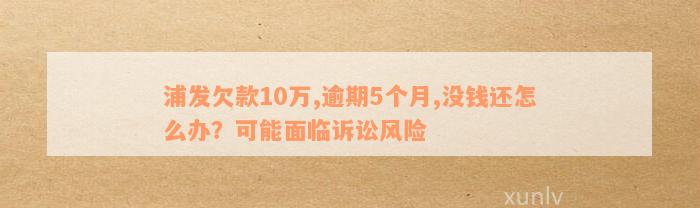 浦发欠款10万,逾期5个月,没钱还怎么办？可能面临诉讼风险