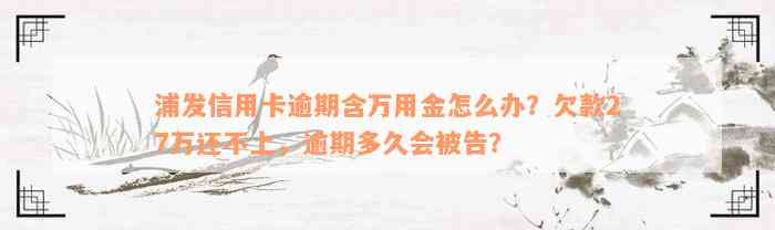 浦发信用卡逾期含万用金怎么办？欠款27万还不上，逾期多久会被告？