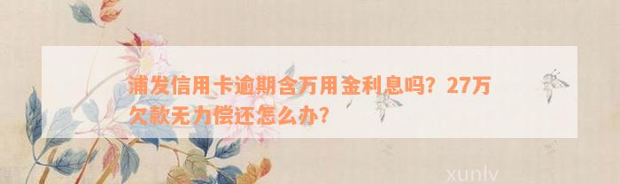 浦发信用卡逾期含万用金利息吗？27万欠款无力偿还怎么办？