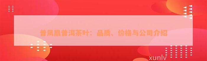 普凤凰普洱茶叶：品质、价格与公司介绍